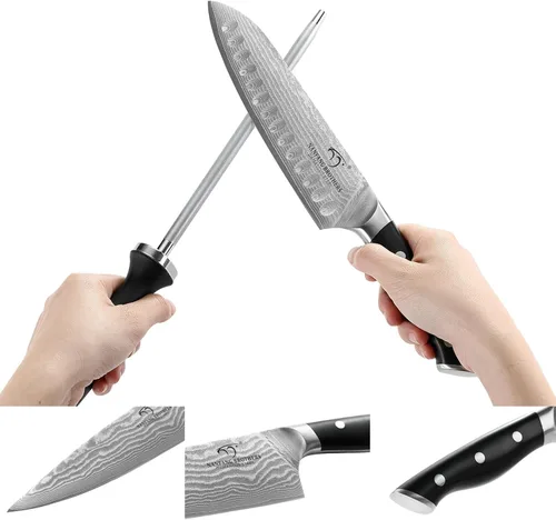 Miniatura 3 de Damascus - Juego de cuchillos de cocina de 15 piezas con bloque, mango ergonómico de ABS para juego de cuchillos de chef y cuchillos de carne