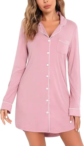 Miniatura 3 de Leikar Camisones para mujer, con botones, pijama, vestido de manga corta, ropa de dormir S-XXL