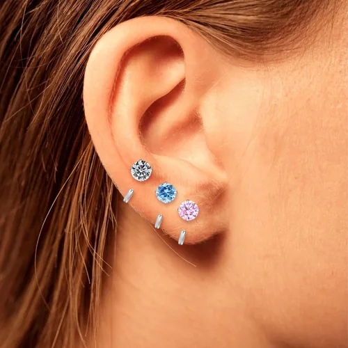Miniatura 4 de GLLBTPT Aretes pequeños Huggie de medio aro con circonita cúbica para cartílago hipoalergénico para mujeres, adolescentes y niñas (azul)