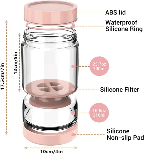 Miniatura 5 de Homnoble - Tarro de reloj de arena con pepinillos y aceitunas con colador abatible para separador de jugo de húmedo y seco, tapa de ABS de grado Rosa