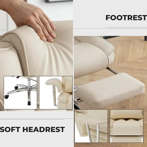 Miniatura 4 de Silla de oficina grande y alta con reposapiés, silla de oficina ergonómica reclinable, respaldo alto, silla de oficina ejecutiva para personas Beige