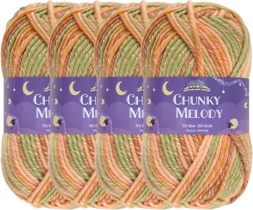 Miniatura 60 de JubileeYarn Chunky Melody - Hilo para tejer 100g/madeja, mezcla de lana gruesa, color maíz naranja - 2 madejas 15 Maíz Naranja