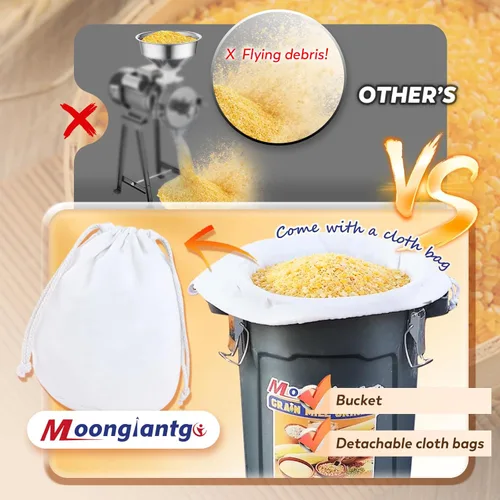Miniatura 4 de Moongiantgo Molino de grano molinillo eléctrico de maíz de 1300 W, molino de cereales secos, desprendible, cubo y tolva de 6.6 galones, con 5