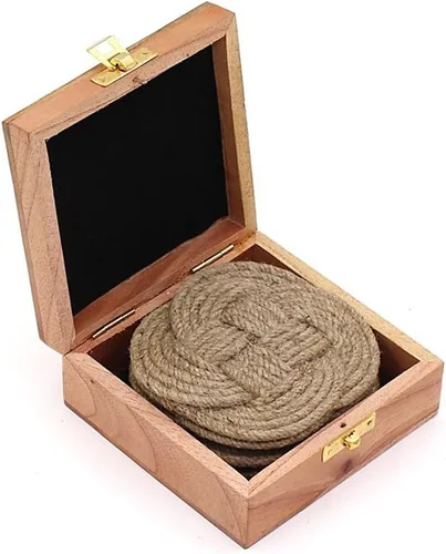 Miniatura 2 de Juego de 4 posavasos con soporte de caja de madera, posavasos absorbentes para bebidas y mesa de café, posavasos hechos a mano con cuerda de yute