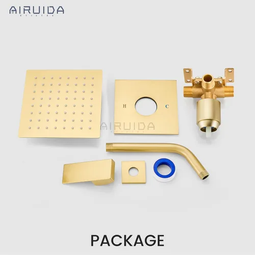 Miniatura 9 de Airuida Juego de grifo de ducha para baño, sistema de ducha de lluvia SUS304 de acero inoxidable con roscas macho, válvula rugosa, kit de molduras