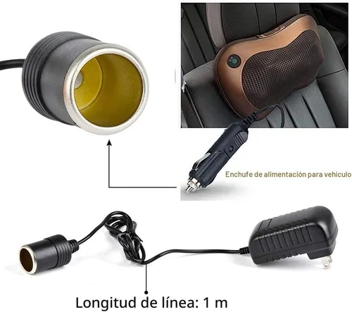 Miniatura 5 de Convertidor de CA a CC, 2 A 24 W, adaptador de corriente para toma encendedor de cigarrillos de coche 110-240 V a 12 V CA/CC, negro