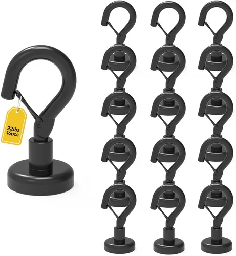 Miniatura 7 de Ant Mag Ganchos magnéticos negros resistentes con broche de presión de 22 libras, ganchos magnéticos fuertes, ideales para colgar en refrigerador