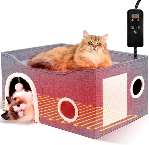 Miniatura 9 de Heeyoo - Casa para gatos de interior, cueva grande con cama para gatos con bola esponjosa y almohadilla para arañar, casas y condominios plegables