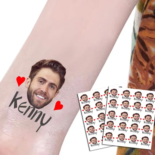 20 calcomanías de tatuajes fotográficos para despedida de soltera para novio, tatuajes faciales personalizados para hombres, decoraciones de fiesta