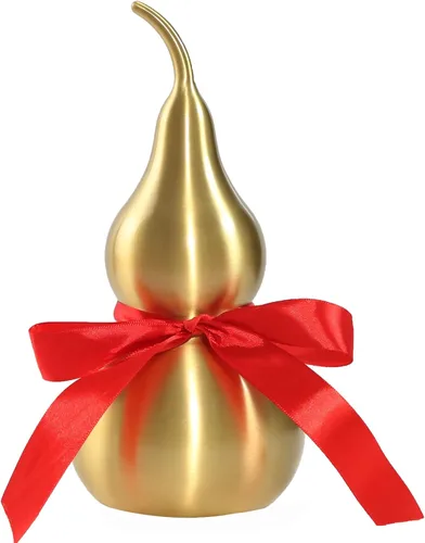 Miniatura 8 de Calabaza de latón Feng Shui Wu Lou con tira de la suerte roja para decoración de decoración de decoración del hogar, 7.87 pulgadas de alto, latón