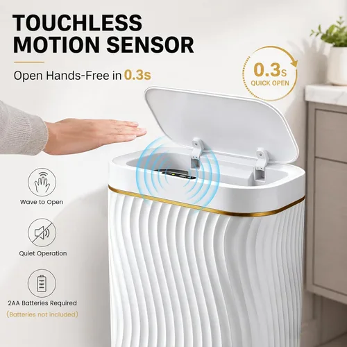 Miniatura 3 de Cubo de basura pequeño para baño con tapa automática sin contacto, bote de basura inteligente de 2.6 galones, contenedor de basura estrecho e 2.6
