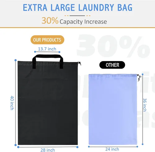 Miniatura 2 de Isink Bolsa de lavandería extra grande con asas, resistente, bolsa de lavandería de viaje para ropa sucia, 28 x 40 pulgadas (negro)