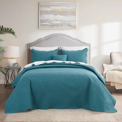 Miniatura 30 de CHIXIN Juego de colcha extragrande tamaño King – Funda de cama ligera – Hermosas costuras – Colcha reversible de 5 piezas – Patrón de paisley