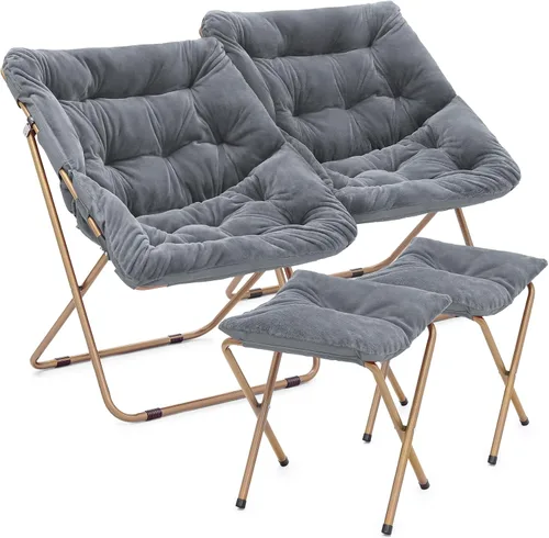 Miniatura 22 de Magshion Silla plegable de gran tamaño para adultos, silla de lectura con otomana, asiento circular esponjoso de piel sintética, cómoda silla