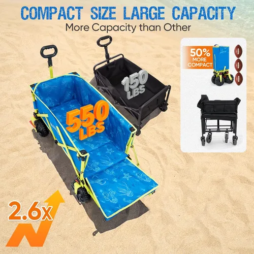 Miniatura 2 de Old Bahama Bay Carro de Playa Extra Largo de 300lbs 124 cm de Largo con Ruedas Grandes con Freno para Arena, Carro de Playa Plegable Utilitario