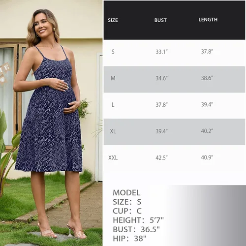 Miniatura 28 de GINKANA Vestido de maternidad sin mangas para mujer, con tirantes ajustables, vestido casual de verano para uso diario o baby shower