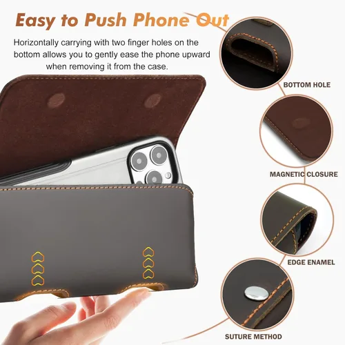 Miniatura 2 de BECPLT Funda de cuero genuino para teléfono con clip para cinturón para iPhone 17 Pro Max 16 Pro Max 15 Pro Max 15 Plus 14/13/12 Pro Max Galaxy S25+