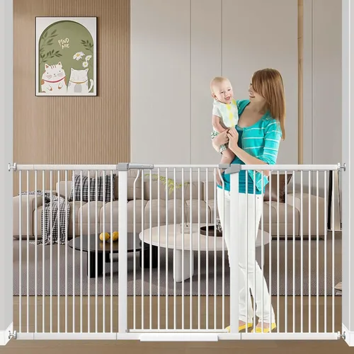 Miniatura 10 de Fairy Baby Puerta extra alta para bebés de 40.5 pulgadas, sin taladro, puerta extra ancha de 29.6 a 40.5 pulgadas para mascotas, puerta de seguridad