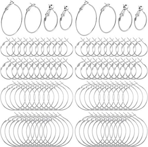 PAGOW 96 aros de aretes para hacer joyas, aretes redondos de aleación hipoalergénica, aretes de plata abiertos, accesorios de arte para manualidades