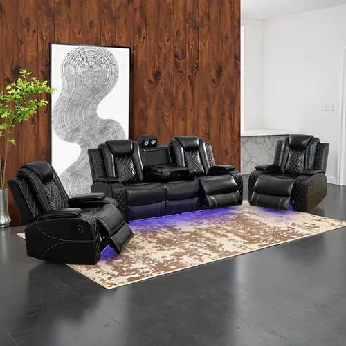 Miniatura 33 de Juego de sofá modular reclinable eléctrico con luz LED, juego de sofá modular reclinable de cuero, incluye sillón reclinable individual, juego