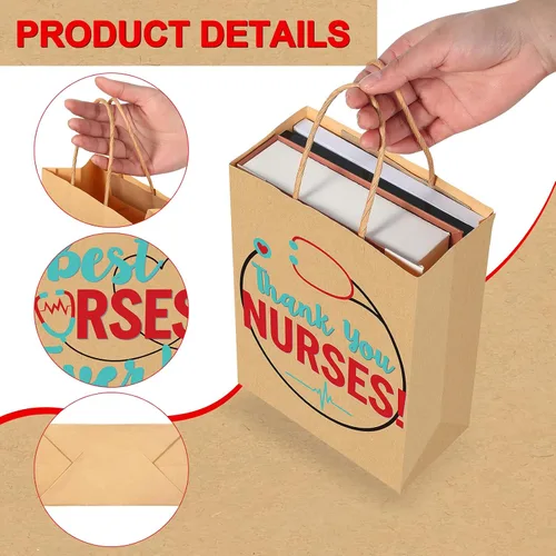 Miniatura 3 de 30 bolsas de regalo de la semana de CNA, bolsas de agradecimiento para enfermeras con asa, papel de estraza Best Nurses Ever, golosinas