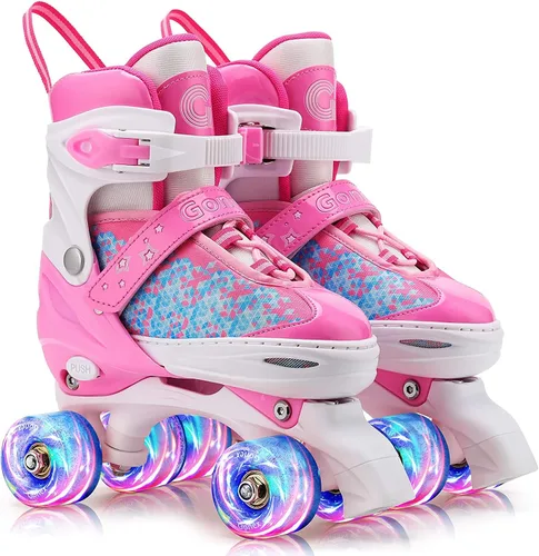 Gonex Patines de ruedas para niñas, niños y mujeres con todas las ruedas iluminadas, patines ajustables para principiantes, niños pequeños y rosa (