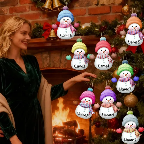 Miniatura 6 de Adornos de Navidad personalizados de muñeco de nieve con nombre, adornos de Navidad familiares personalizados para colgar en la puerta del árbol