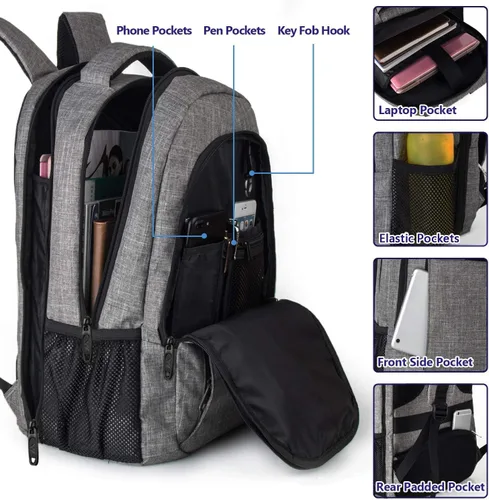 Miniatura 6 de Mochila para portátil de viaje, para negocios, antirrobo, delgada, duradera, con puerto de carga USB, resistente al agua, para colegio, para mujeres