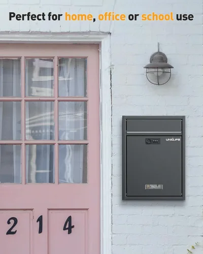 Miniatura 7 de Uniclife Buzón de Montaje en Pared para Exterior, Buzón Grande con Cerradura de Combinación, Buzón de Seguridad para Casa, Caja Segura para Depósito