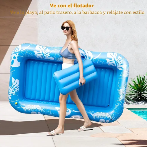 Miniatura 8 de Inflatable Tanning Pool Lounger Float with Sprinkler, 77" x 48" Pool Floats Adult with Pillow, 6 in 1 Suntan Tub Raft Floatie with Drink Holder Azul