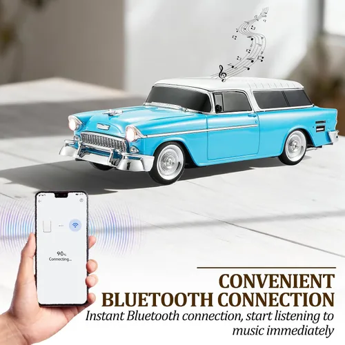 Miniatura 2 de WSTER Altavoz Bluetooth retro en forma de automóvil, calidad de sonido de alta definición, emparejamiento TWS, múltiples salidas de interfaz, Azul