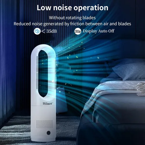 Miniatura 8 de Hiluce Ventilador sin aspas para todas las estaciones, combo de calentador de espacio de 1400W y ventilador de torre de 40W con control remoto