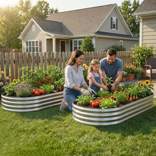 Miniatura 2 de AHEONLAR Paquete de 2 macetas de jardín elevadas galvanizadas de 4 x 2 x 1 pies, caja ovalada grande de metal, resistente y duradera, cajas