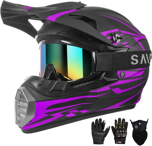 Casco de Motocross Aprobado por DOT para Jóvenes/Niños - Casco Ultraligero de Cara Completa para Bicicleta de Tierra/ATV con Gafas, Guantes y