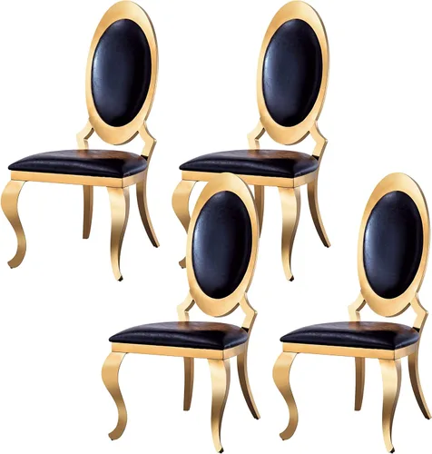 Miniatura 16 de Juego de 6 sillas de comedor modernas tapizadas de cuero con patas de acero inoxidable plateadas, sillas de cocina contemporáneas sin brazos