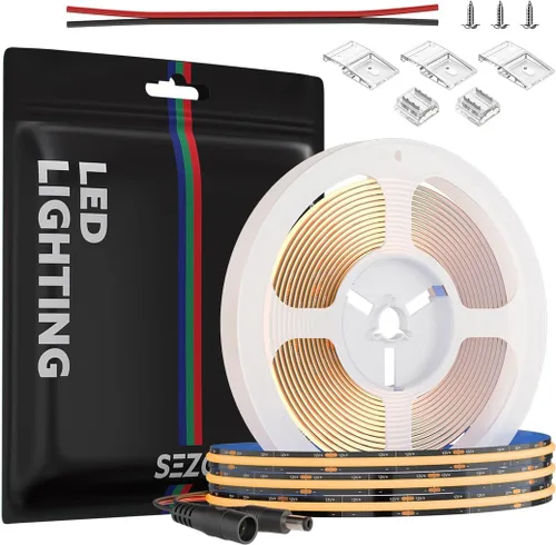 Miniatura 16 de SEZO COB - Tira de luz LED blanca cálida 2700K 16.4ft 480LEDs/M CRI90+ 24V 0.315 in Ancho 9W/m Flexible Brillante Alta Densidad Uniforme FCOB LED