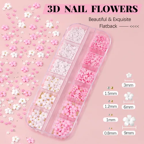 Miniatura 2 de Dijes para uñas 3D, kit de manicura con gel de pegamento de diamantes de imitación para uñas (curado UV), mariposa blanca rosa flor gemas AB 03-2