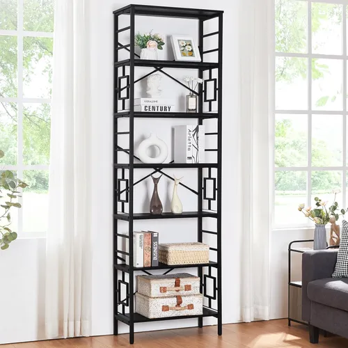 HOMISSUE Estantería Alta, Estantería Industrial de 84 Pulgadas con Marco de Metal y Estantes Abiertos, Estantería de Metal de 7 Niveles y Libreros,