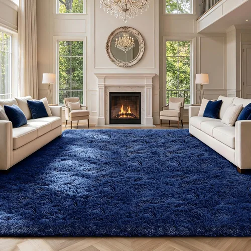 Miniatura 50 de Alfombra peluda para dormitorio, sala de estar, 2 x 6 pies, antideslizante, esponjosa, suave, alfombra lanuda beige y blanca para sala de estar