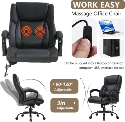 Miniatura 4 de Silla de oficina para computadora, silla de oficina grande y alta, 400 libras, base de metal resistente, silla de escritorio ergonómica para masaje