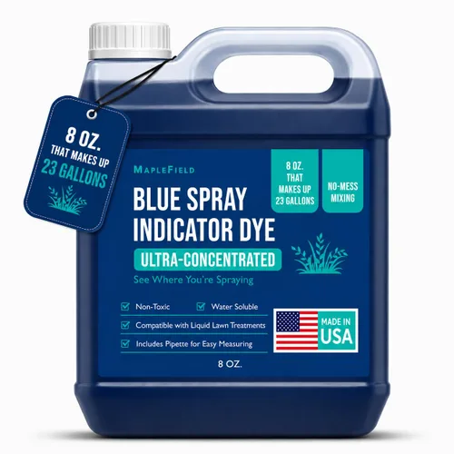 Maplefield Tinte indicador de spray azul, botella de 8 onzas con pipeta, tinte para césped para rociadores e indicador de patrón de pulverización
