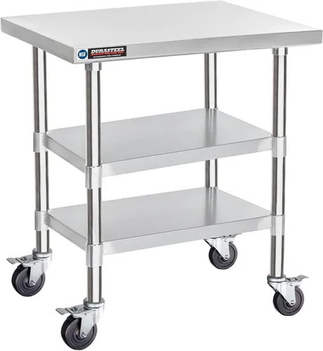 Miniatura 15 de Mesa de trabajo DuraSteel de acero inoxidable 30" x 24" x 34" de altura con 4 ruedas giratorias - Mesa de trabajo para preparación de alimentos
