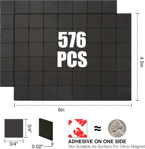 Miniatura 6 de Tira de cinta magnética precortada, cuadrados magnéticos finos con autoadhesivo (576 unidades de 3/4 pulgadas x 3/4 pulgadas), imanes adhesivos