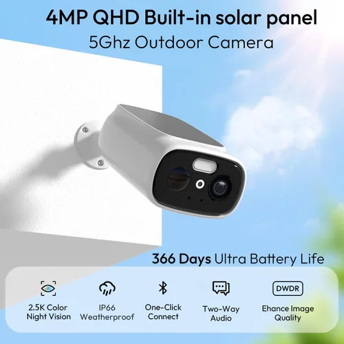 Miniatura 2 de 4 cámaras WiFi 2.4G/5G para seguridad en el hogar con panel solar integrado, cámaras de seguridad solar de 2.5 K inalámbricas para exteriores