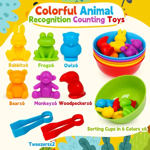 Miniatura 6 de Juguetes de clasificación de colores para niños pequeños, juegos de animales de contar y emparejar Montessori, actividades de aprendizaje