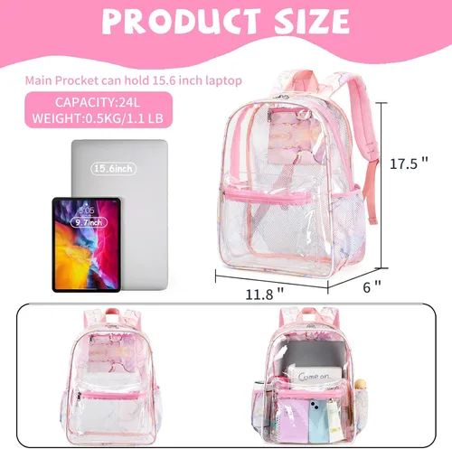 Miniatura 151 de CAMTOP Mochila transparente resistente y transparente para estudiantes, escuela, trabajo, festival, viajes, deportes, Beige, Mediana, Camtop Mochila