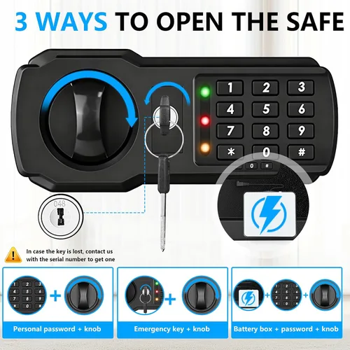 Miniatura 6 de Caja fuerte grande de 5.2 pies cúbicos para el hogar, resistente al fuego, caja de seguridad ignífuga para el hogar con teclado programable, llaves