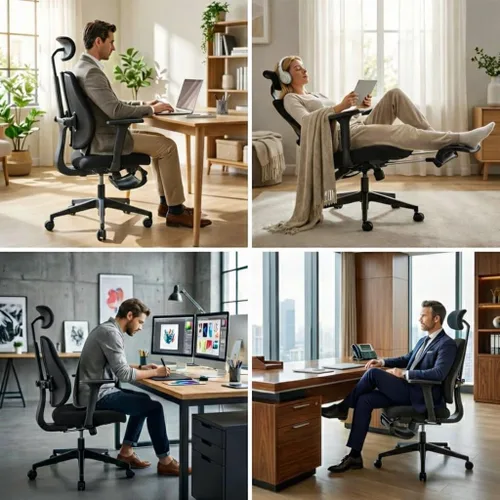 Miniatura 6 de Silla de oficina ergonómica, soporte lumbar dinámico con respaldo dividido, asiento grueso de espuma moldeada de alta densidad, reposabrazos