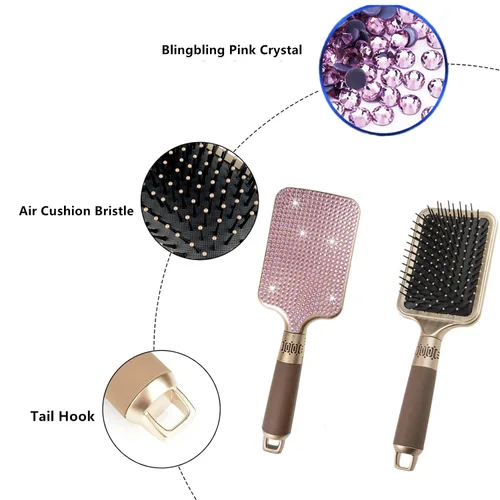 Miniatura 3 de Fshion - Cepillo de masaje hecho a mano con cojín de aire de cristal rosa, cepillo de pelo brillante de alta calidad, peine de pelo desenredante