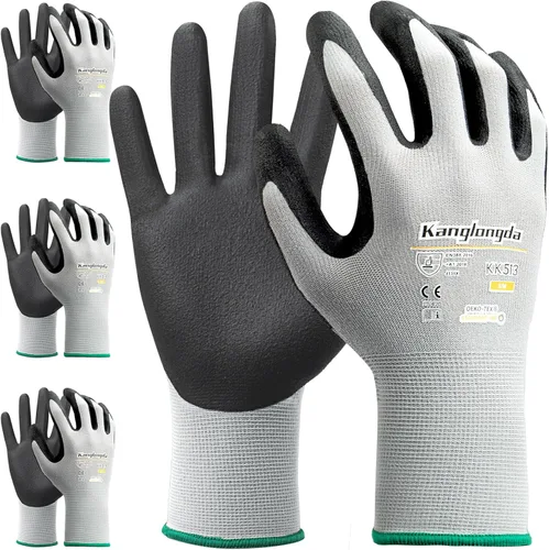 Kebada Guantes de trabajo con revestimiento de nitrilo de espuma, 3 pares de guantes de nailon con agarre, ideales para manejo de paquetes, almacén,